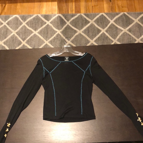 Roberta Scarpa Dark olive with blue stitching long sleeve shirt with gold design - Picture 1 of 4